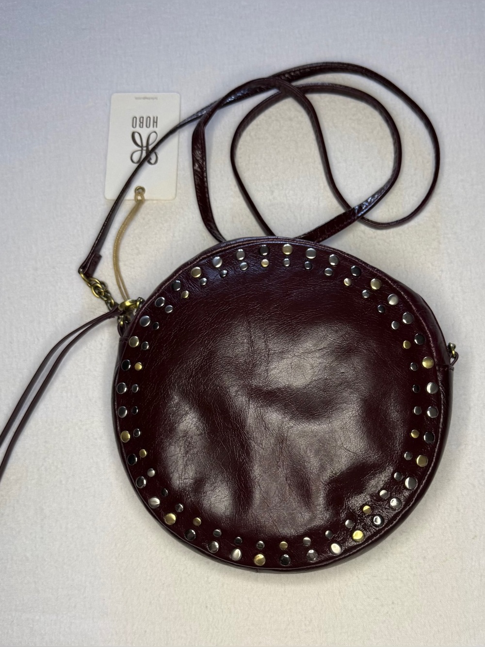 HOBO Comet Round Mixed Metal Studded Crossbody NWT Plum Burgundy Fall’s IT Color